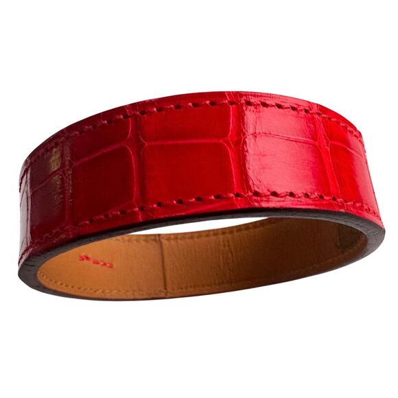 Hermes Red Croc Embossed Leather Bangle Bracelet - Picture 1 of 13